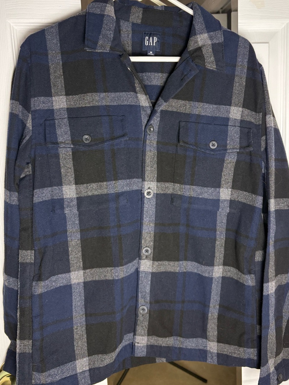 GAP Men's Navy & Gray Plaid Heavy Flannel Shirt Jacket